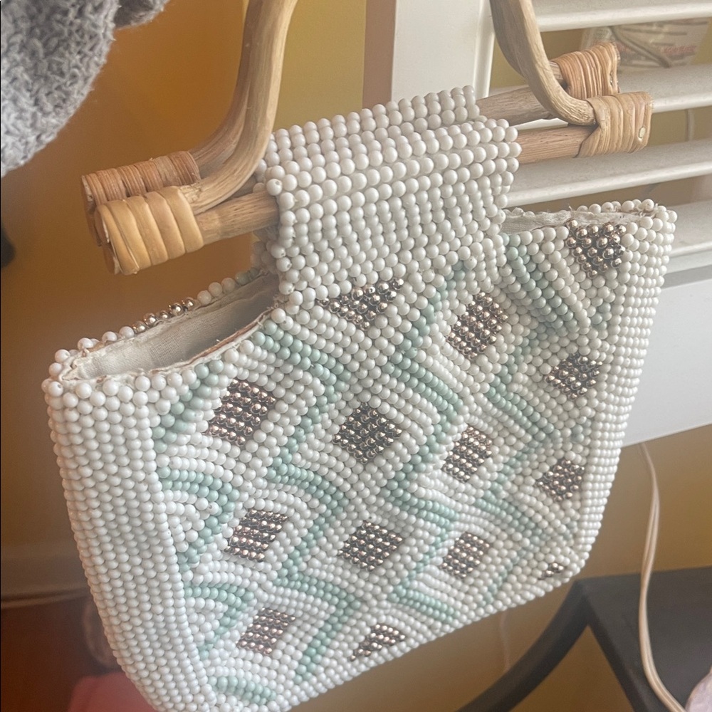 Chic Beaded White and Silver Clutch